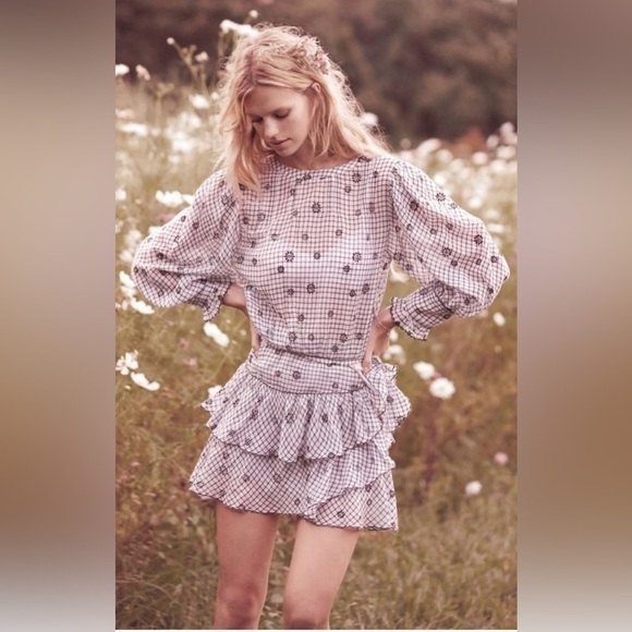 LoveShackFancy Lorelei charcoal Ruffle Mini Dress size small - Picture 2 of 9